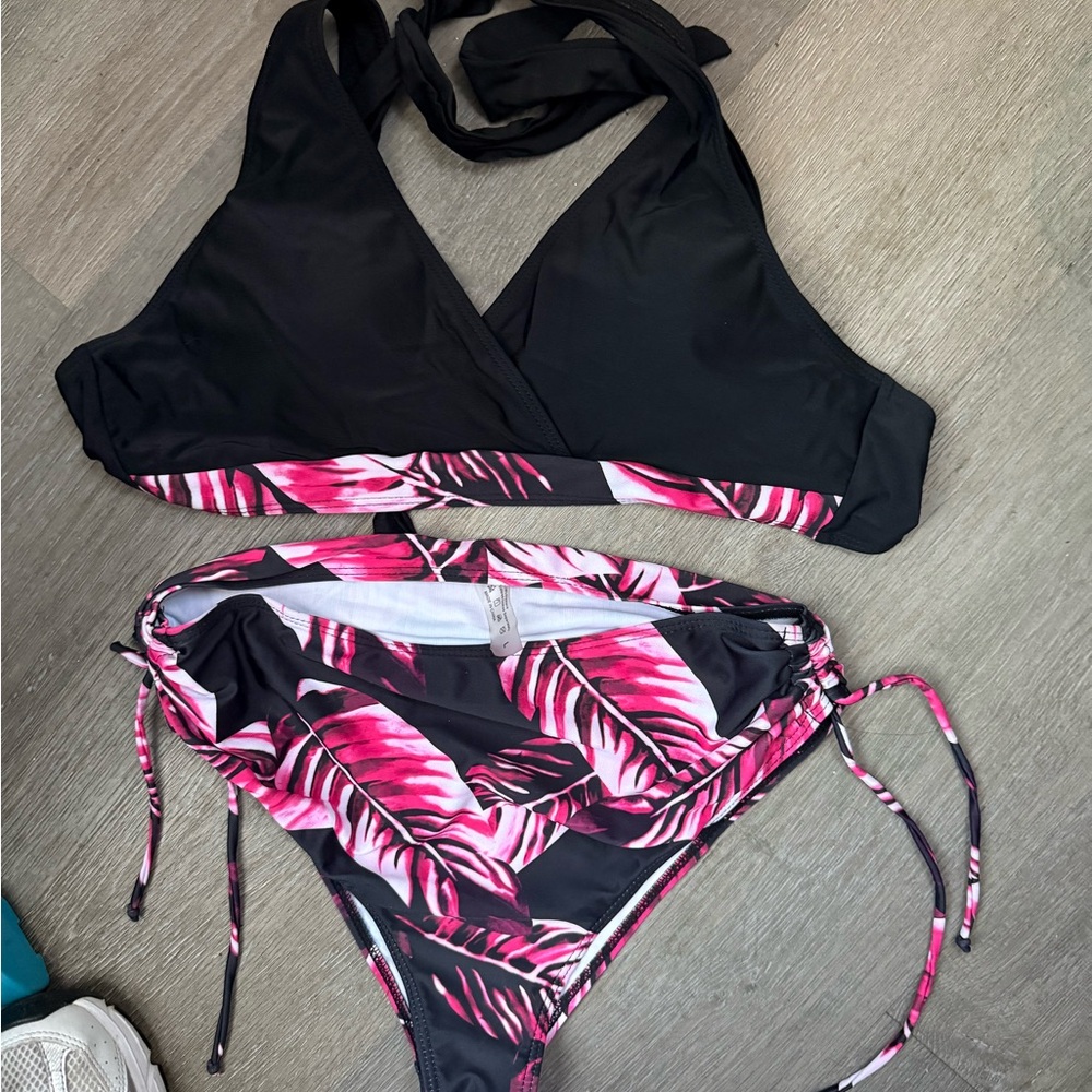 Tropical Black and Pink Bikini Set
